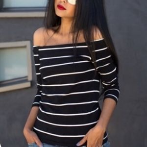 Zara Black White Stripe Off the Shoulder